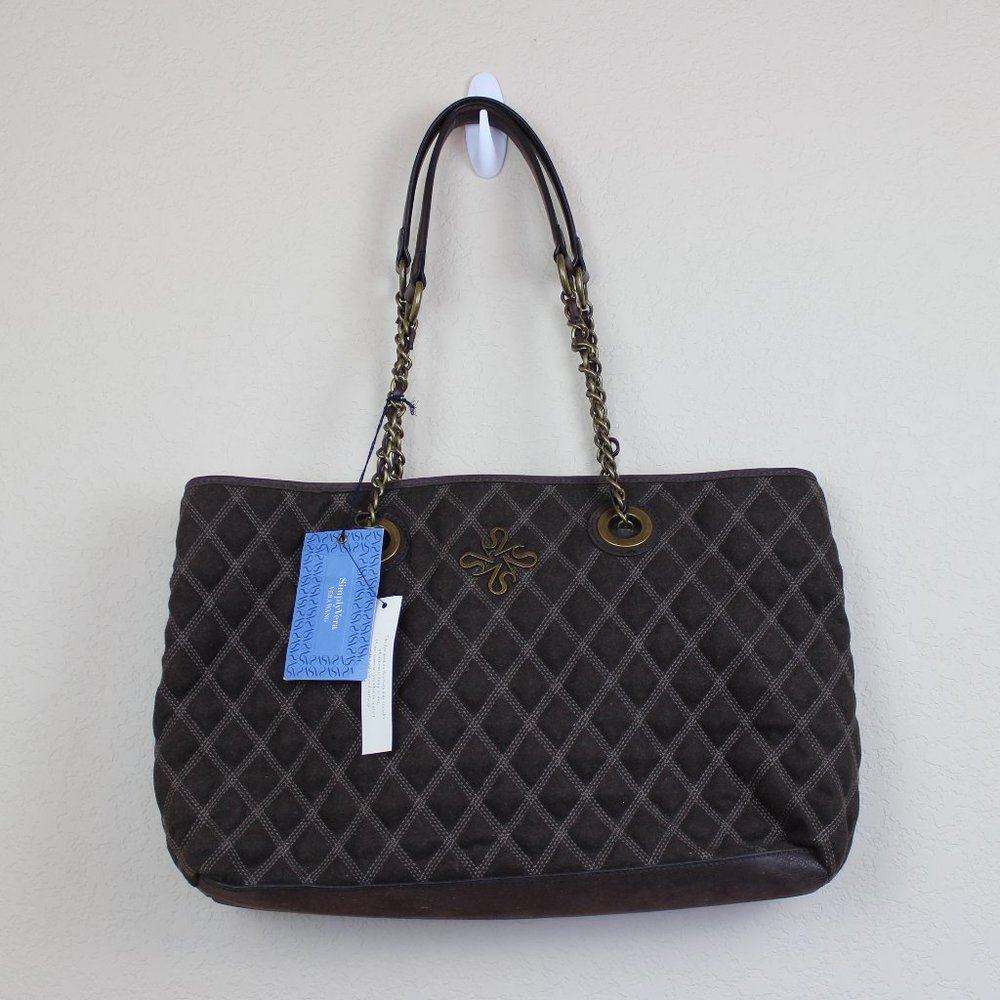 Simply Vera Vera Wang NWT Quilted Tote Bag Brown Chain Strap